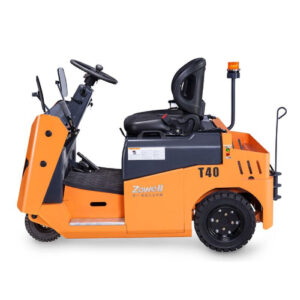 4 ton electric tow tractor with half closed cabin in industrial warehouse